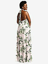 Rear View Thumbnail - Palm Beach Print High Neck Halter Backless Maxi Dress