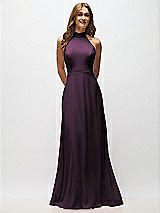 Alt View 5 Thumbnail - Aubergine High Neck Halter Backless Maxi Dress