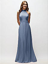 Alt View 5 Thumbnail - Larkspur Blue High Neck Halter Backless Maxi Dress