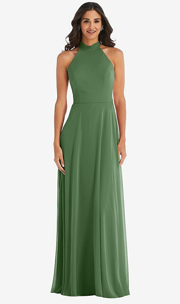 Front View - Vineyard Green High Neck Halter Backless Maxi Dress