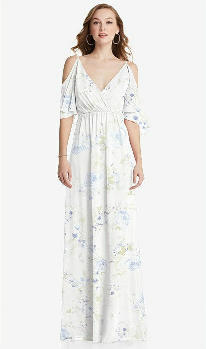 Convertible Cold-shoulder Draped Wrap Maxi Bridesmaid Dress In