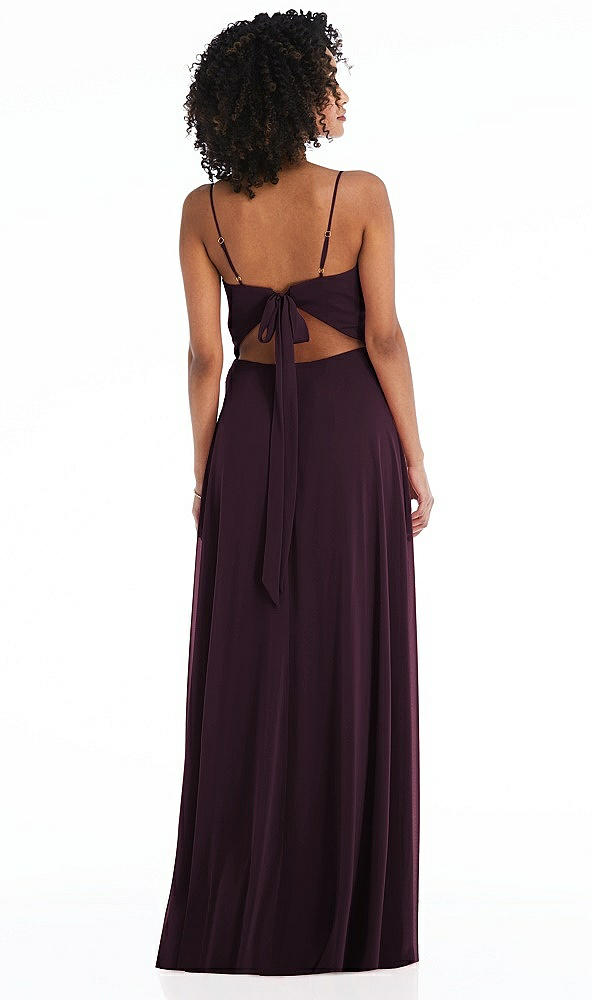 Back View - Deep Plum Tie-Back Cutout Maxi Dress with Front Slit