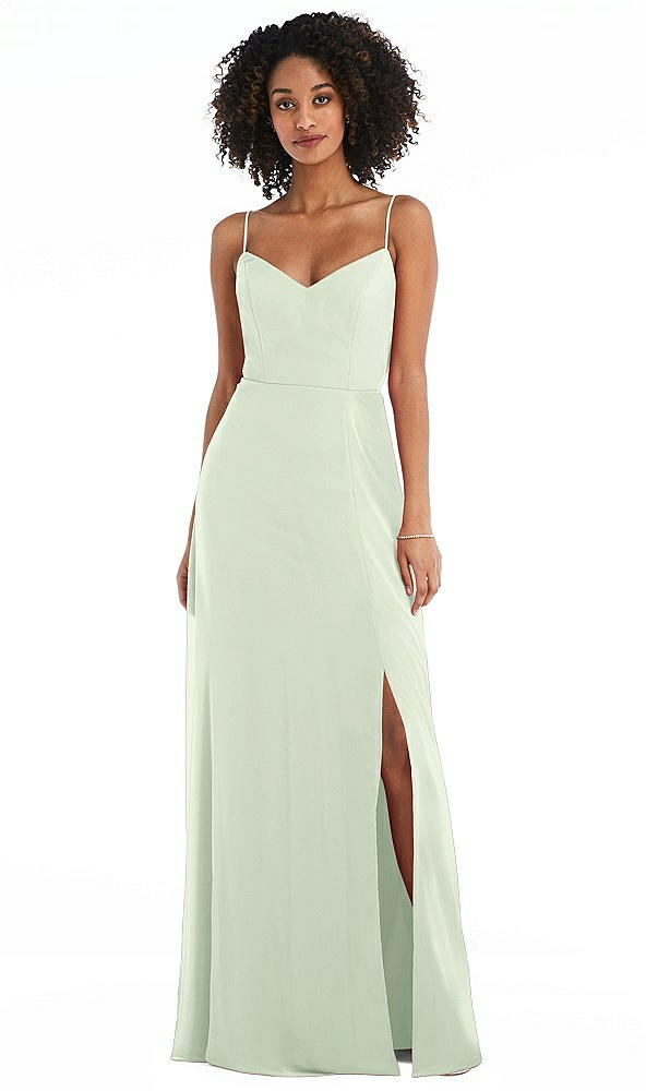 Front View - Mint Green Tie-Back Cutout Maxi Dress with Front Slit