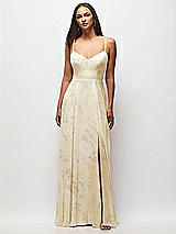 Front View Thumbnail - Butter Yellow Floral Tie-Back Cutout Maxi Dress with Front Slit