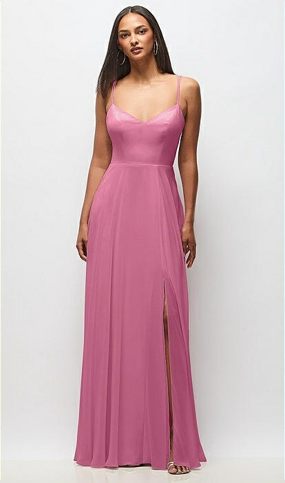 Tie-back Cutout Maxi Bridesmaid Dress With Front Slit In
