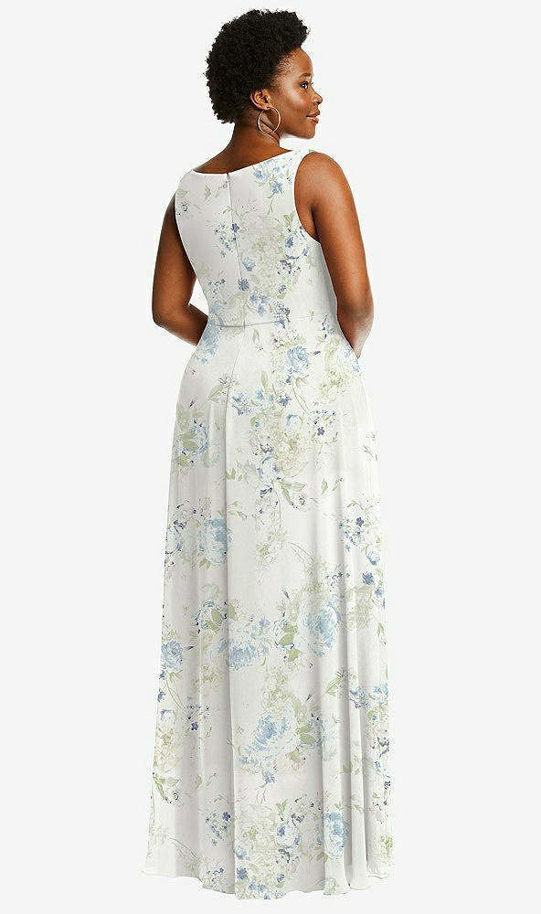Back View - Bleu Garden Deep V-Neck Chiffon Maxi Dress