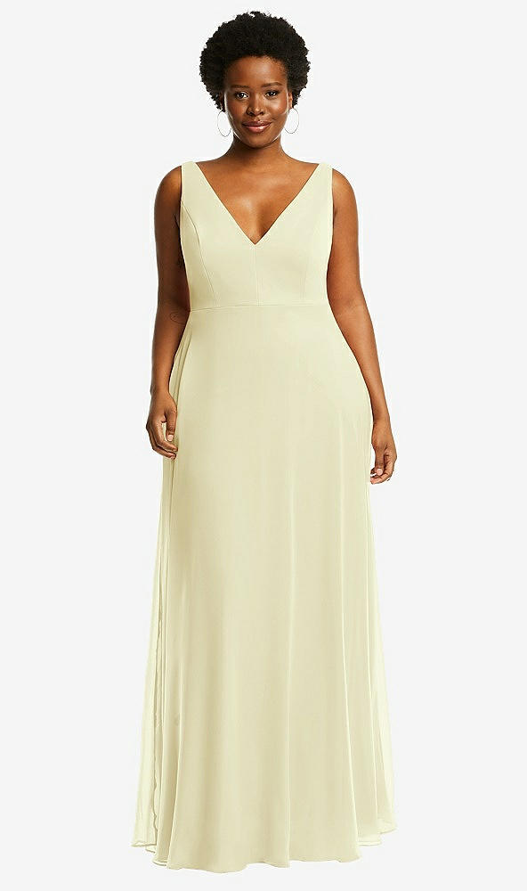 Front View - Butter Yellow Deep V-Neck Chiffon Maxi Dress