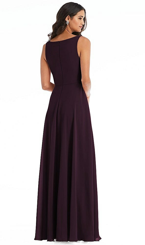 Back View - Deep Plum Deep V-Neck Chiffon Maxi Dress