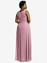 Rear View Thumbnail - Dusty Pink Deep V-Neck Chiffon Maxi Dress