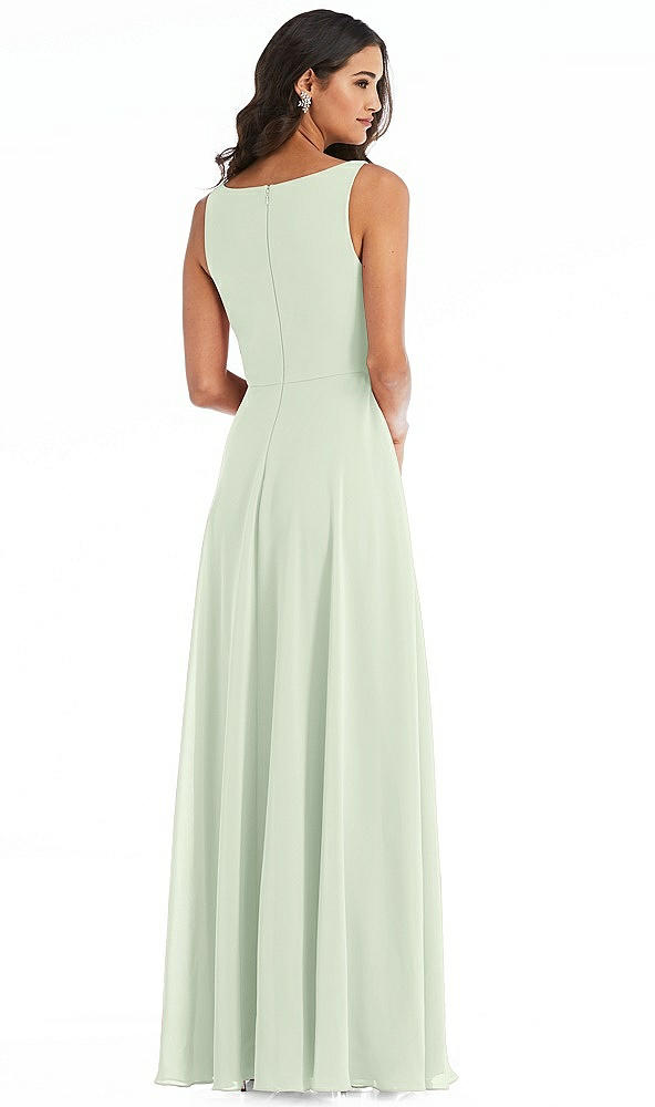Back View - Mint Green Deep V-Neck Chiffon Maxi Dress