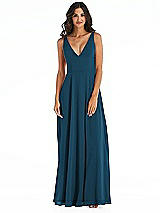 Front View Thumbnail - Atlantic Blue Deep V-Neck Chiffon Maxi Dress