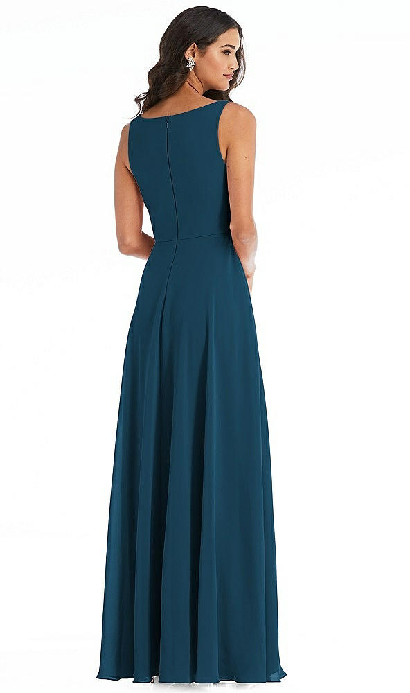 Back View - Atlantic Blue Deep V-Neck Chiffon Maxi Dress