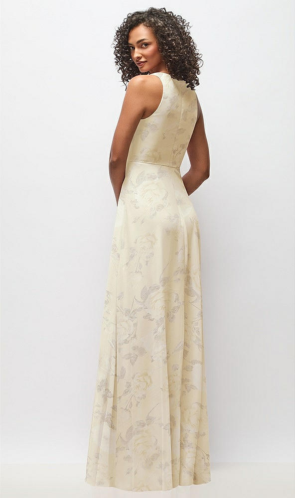 Back View - Butter Yellow Floral Deep V-Neck Chiffon Maxi Dress