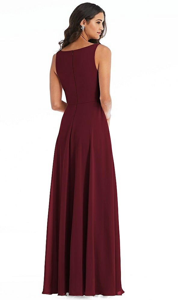 Back View - Cabernet Deep V-Neck Chiffon Maxi Dress
