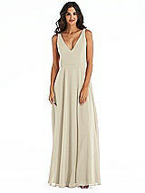 Front View Thumbnail - Champagne Deep V-Neck Chiffon Maxi Dress