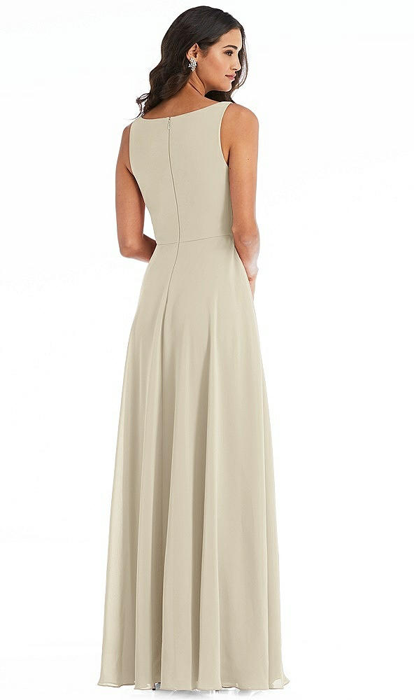 Back View - Champagne Deep V-Neck Chiffon Maxi Dress
