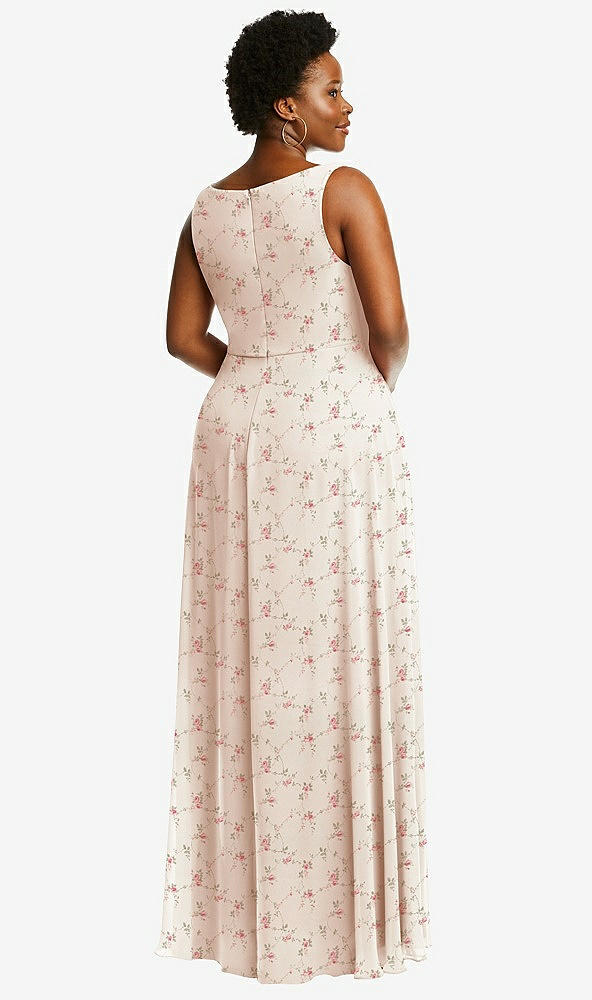 Back View - Coquette Floral Print Deep V-Neck Chiffon Maxi Dress