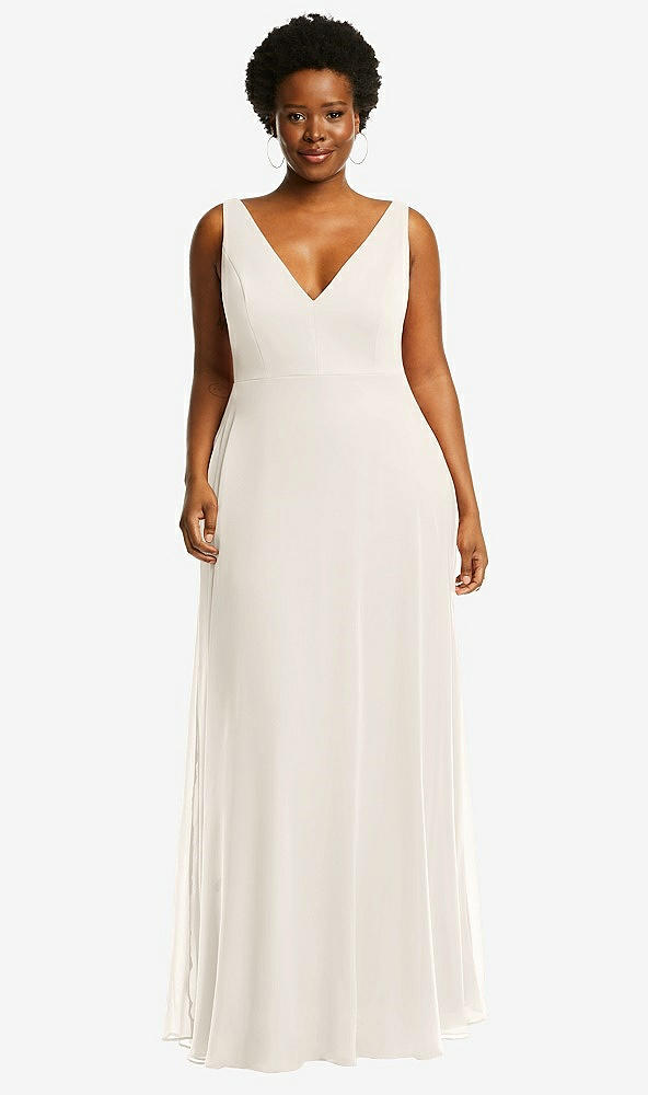 Front View - Ivory Deep V-Neck Chiffon Maxi Dress