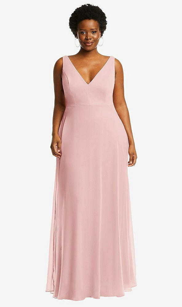 Front View - Rose Deep V-Neck Chiffon Maxi Dress