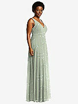 Side View Thumbnail - Vintage Primrose Sage Deep V-Neck Chiffon Maxi Dress