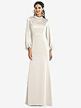 Front View Thumbnail - Ivory High Collar Puff Sleeve Trumpet Gown - Darby