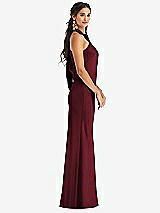Side View Thumbnail - Cabernet Draped Twist Halter Tie-Back Trumpet Gown
