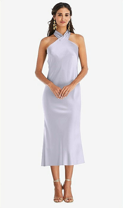 Draped Twist Halter Tie-back Midi Bridesmaid Dress Paloma In