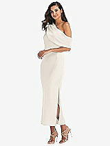 Side View Thumbnail - Ivory Draped One-Shoulder Convertible Midi Slip Dress