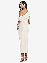 Rear View Thumbnail - Ivory Draped One-Shoulder Convertible Midi Slip Dress