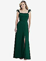 Front View Thumbnail - Hunter Green Ruffled Sleeve Tie-Back Maxi Dress