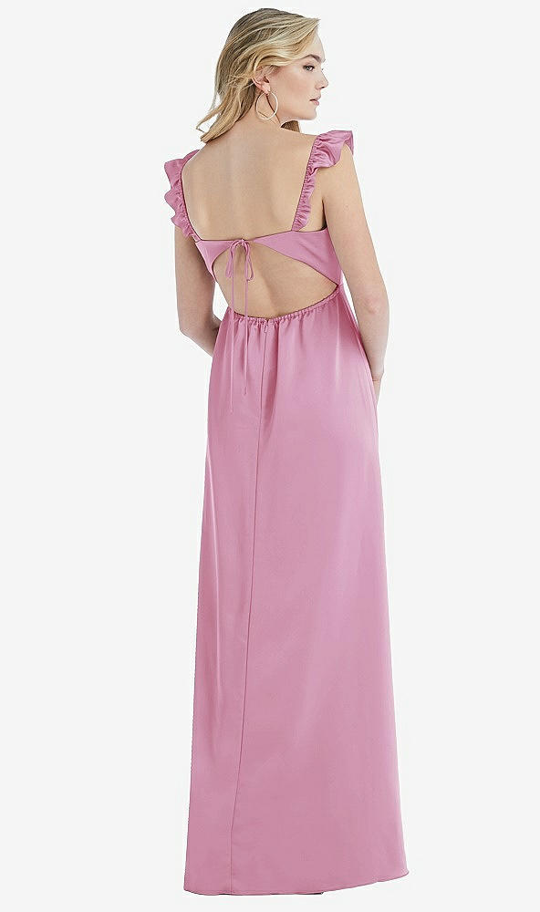 Back View - Powder Pink Ruffled Sleeve Tie-Back Maxi Dress