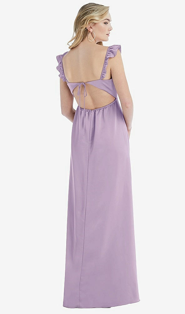 Back View - Pale Purple Ruffled Sleeve Tie-Back Maxi Dress
