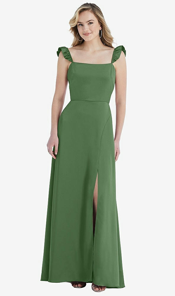 Front View - Vineyard Green Ruffled Sleeve Tie-Back Maxi Dress