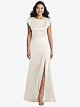Front View Thumbnail - Ivory Shirred Cap Sleeve Maxi Dress with Keyhole Cutout Back