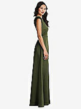 Side View Thumbnail - Olive Green Shirred Cap Sleeve Maxi Dress with Keyhole Cutout Back