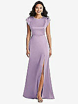 Front View Thumbnail - Pale Purple Shirred Cap Sleeve Maxi Dress with Keyhole Cutout Back