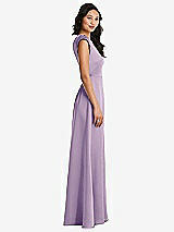Side View Thumbnail - Pale Purple Shirred Cap Sleeve Maxi Dress with Keyhole Cutout Back