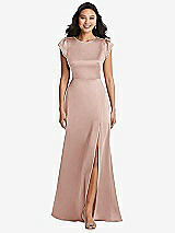 Front View Thumbnail - Toasted Sugar Shirred Cap Sleeve Maxi Dress with Keyhole Cutout Back