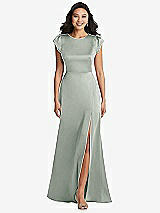 Front View Thumbnail - Willow Green Shirred Cap Sleeve Maxi Dress with Keyhole Cutout Back