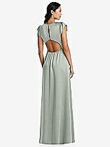 Rear View Thumbnail - Willow Green Shirred Cap Sleeve Maxi Dress with Keyhole Cutout Back