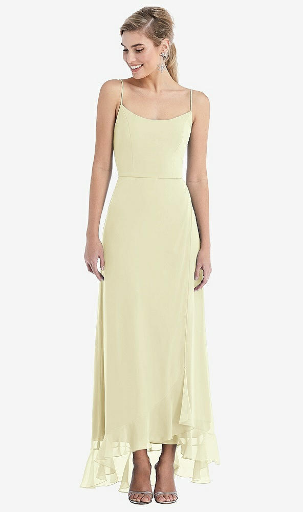 Front View - Butter Yellow Scoop Neck Ruffle-Trimmed High Low Maxi Dress