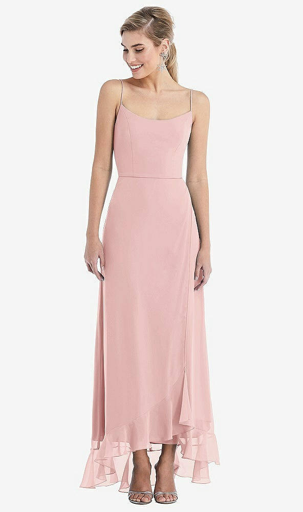 Front View - Rose Scoop Neck Ruffle-Trimmed High Low Maxi Dress