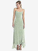 Front View Thumbnail - Vintage Primrose Sage Scoop Neck Ruffle-Trimmed High Low Maxi Dress