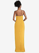 Rear View Thumbnail - NYC Yellow Halter Draped Tulip Skirt Maxi Dress