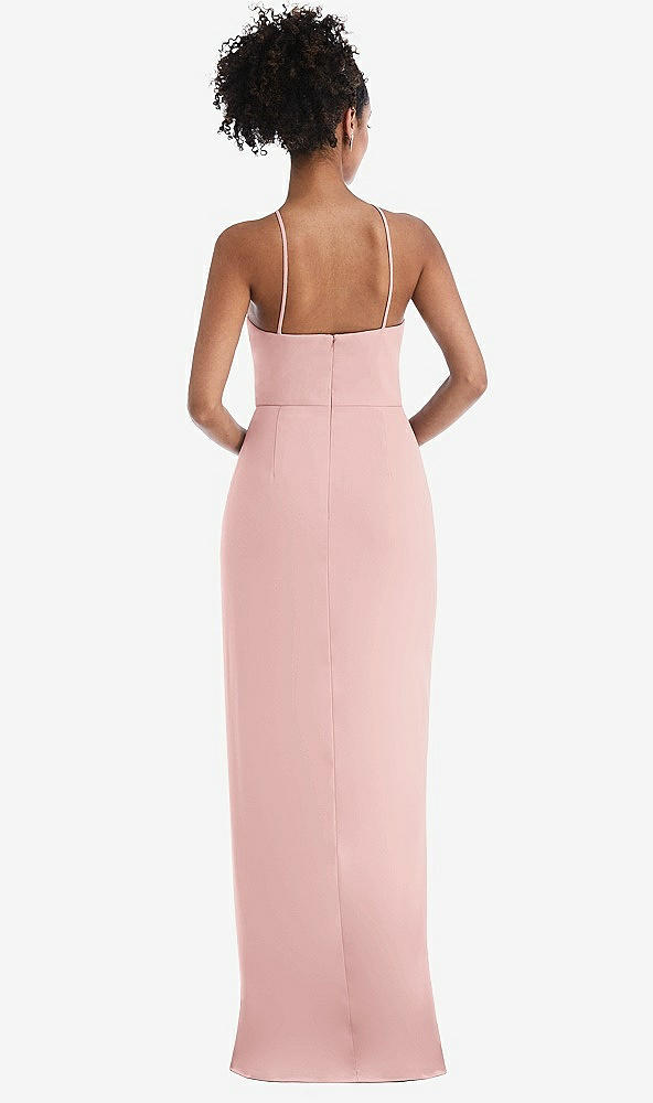 Back View - Rose Halter Draped Tulip Skirt Maxi Dress
