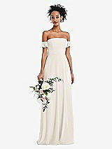 Alt View 1 Thumbnail - Ivory Off-the-Shoulder Ruffle Cuff Sleeve Chiffon Maxi Dress