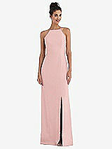Front View Thumbnail - Rose Open-Back High-Neck Halter Trumpet Gown