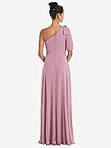 Rear View Thumbnail - Dusty Pink Bow One-Shoulder Flounce Sleeve Maxi Dress