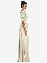 Side View Thumbnail - Champagne Bow One-Shoulder Flounce Sleeve Maxi Dress