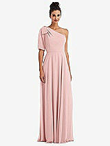 Front View Thumbnail - Rose Bow One-Shoulder Flounce Sleeve Maxi Dress